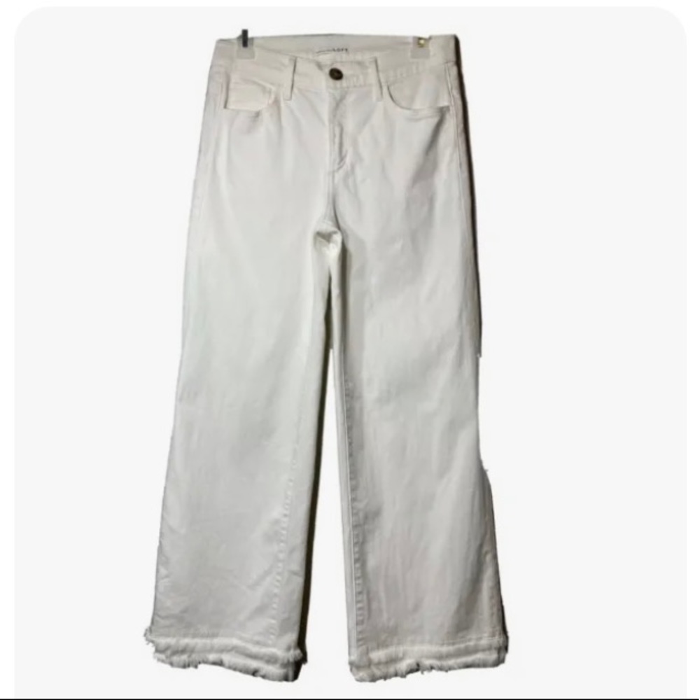 Loft Wide Leg Crop Off White Denim Women’s pants size 24 Frayed Hem 27” Inseam